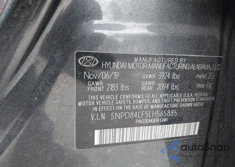 2020 Hyundai Elantra Sel z USA, uszkodzony, nr VIN 5NPD84LF5LH565885